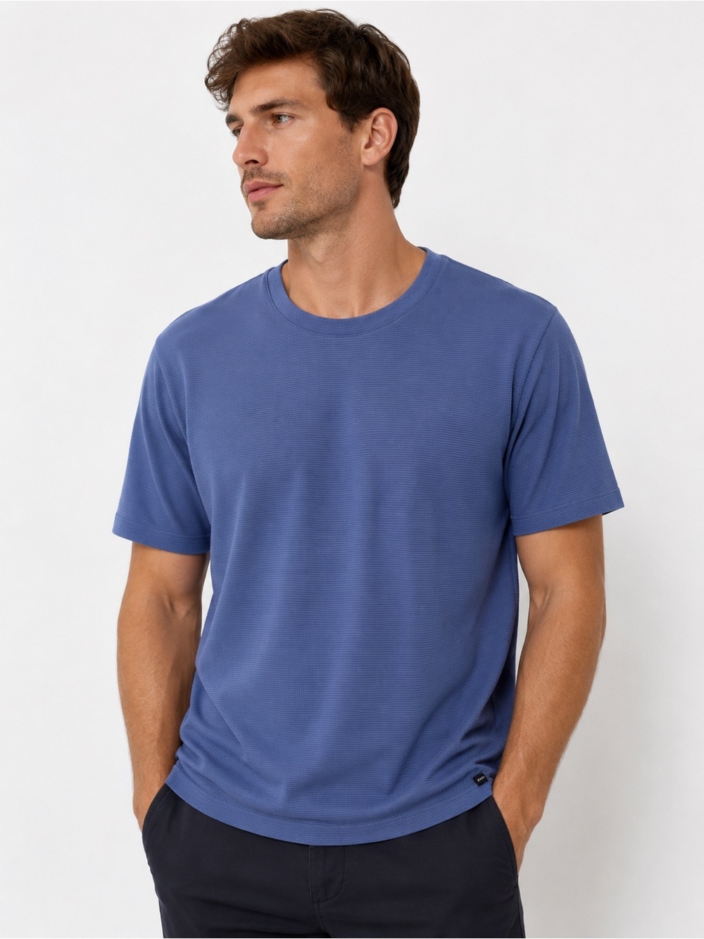 BOSS Hugo Boss Men’s Blue Textured Crewneck T-Shirt Size Large